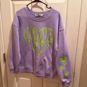 Wound Up Purple and Green Heart Sweatshirt (IN YOUR DREAMS)